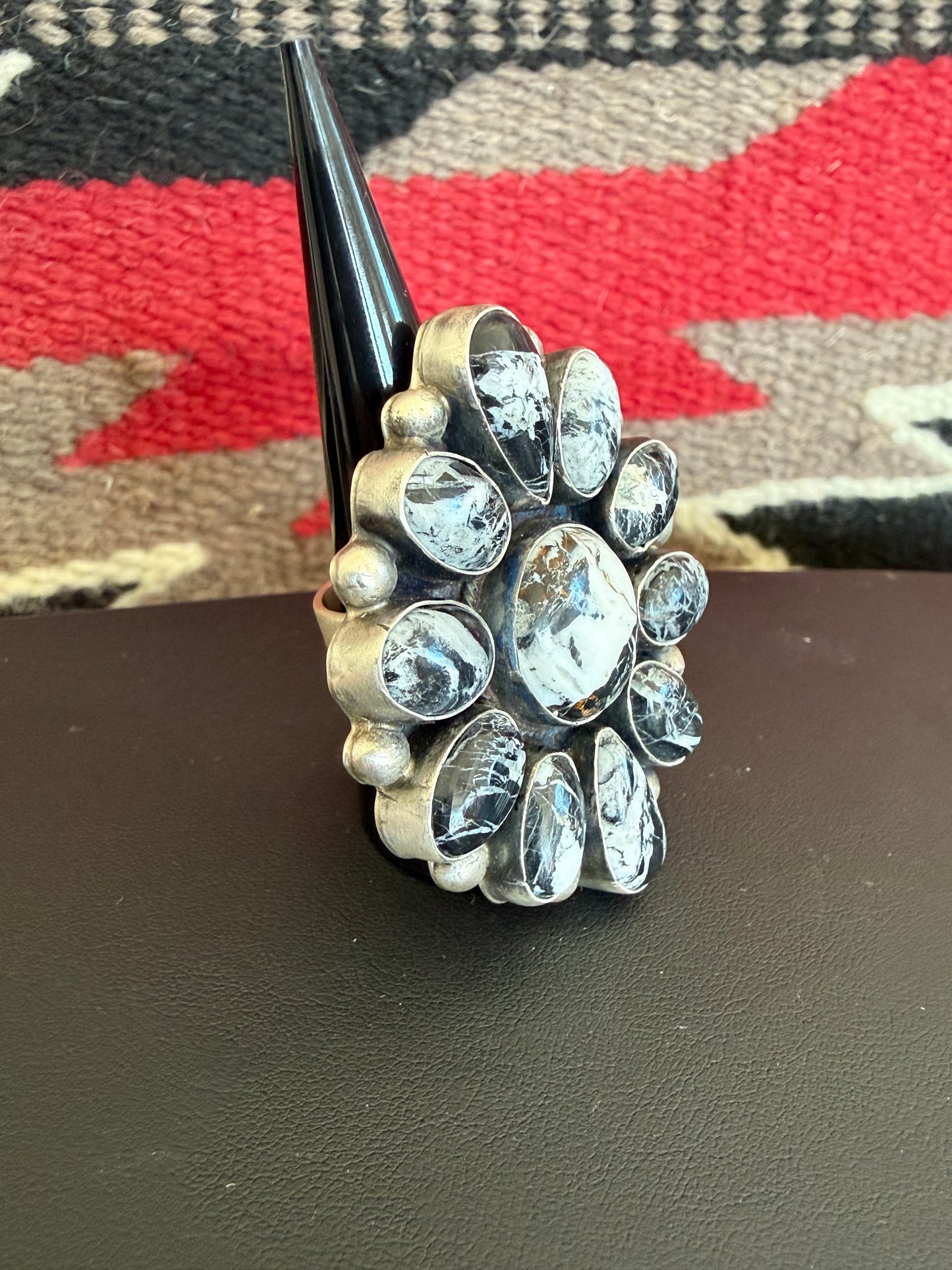 White Buffalo Cluster Ring By Bobby Johnson