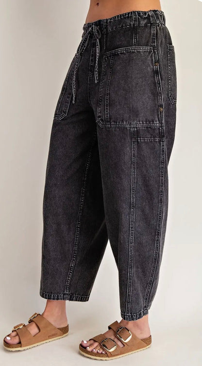 z   Black Cropped Drawstring Pants