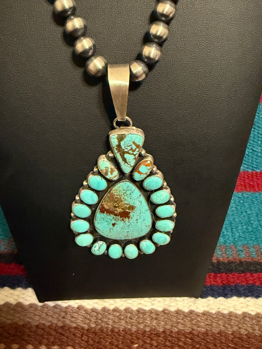 Sterling Silver and #8 Turquoise Cluster Pendant By Ella Peter