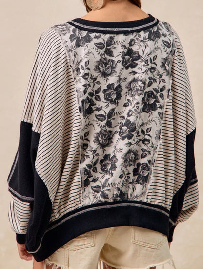 z   Rose Twill & Stripe Mix & Match Top