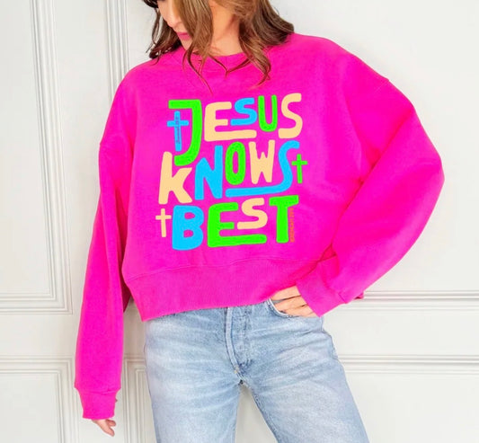 z   Jesus Knows Best Crop Sweatshirt