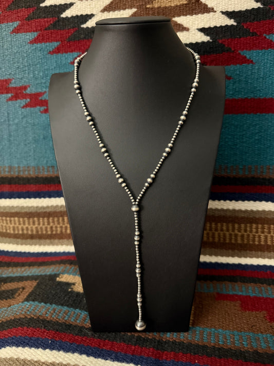 Sterling Silver Navajo Pearl Lariat Necklace 20" Long + 5" Drop