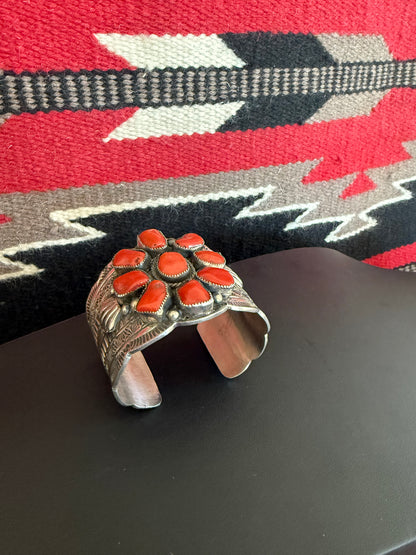 Red Coral Cluster Cuff By Tillie Jon