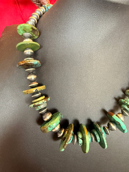 Handmade Sterling Silver and Kingman Turquoise Necklace 16" Long