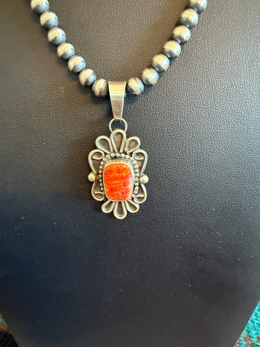Sterling Silver and Spiny Oyster Shell Pendant