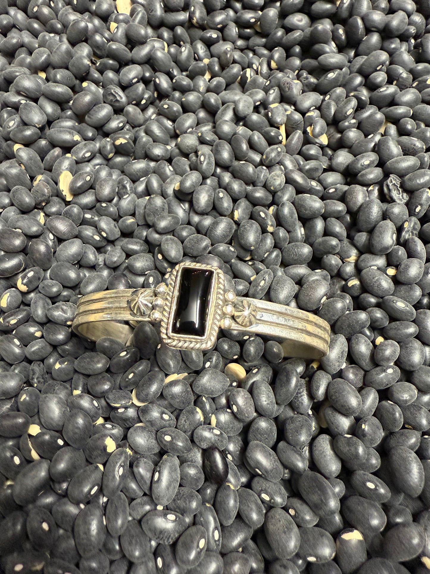 Sterling Silver and Black Onyx Rectangle Cuff