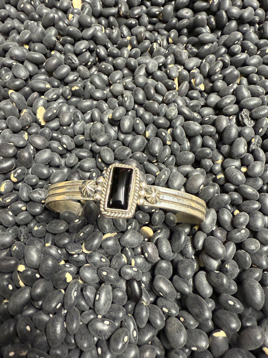 Sterling Silver and Black Onyx Rectangle Cuff