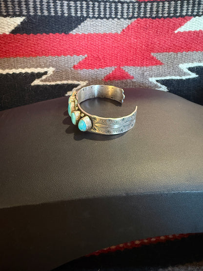 Sterling Silver and 5  Stone Kingman Turquoise Cuff By Vicky Hicks