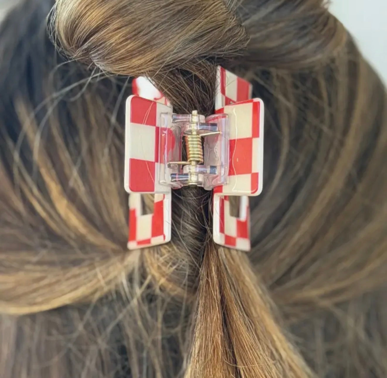 Mini Checked Funky Red Clip