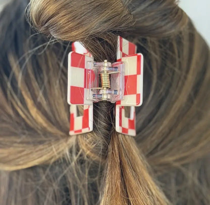 Mini Checked Funky Red Clip