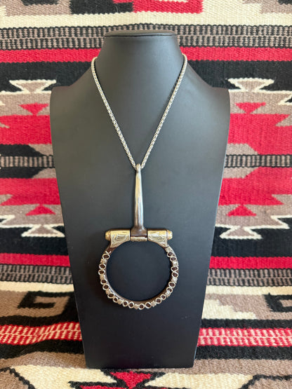 v2   Brown Snaffle Bit on Thick Silver Chain 19" Long #2