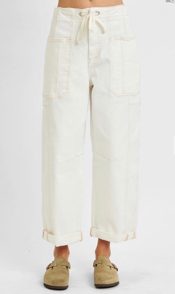 z   Risen High Rise Cream Barrel Pants