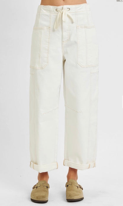 z   Risen High Rise Cream Barrel Pants