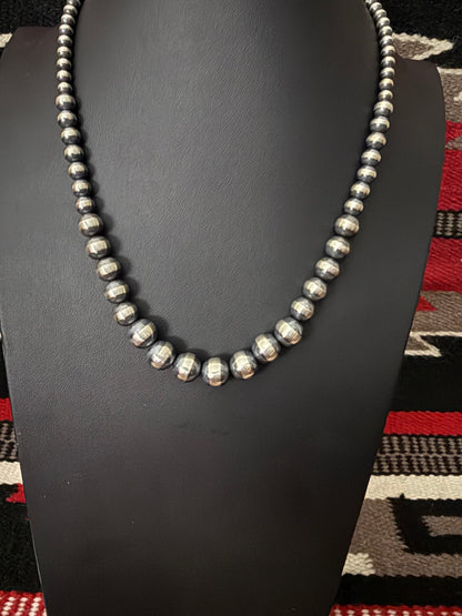 Graduated 2 Sterling Silver Navajo Pearl Necklace 22" Long