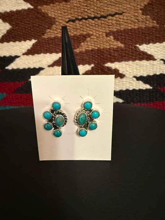 Sterling Silver and Turquoise Cluster Earrings