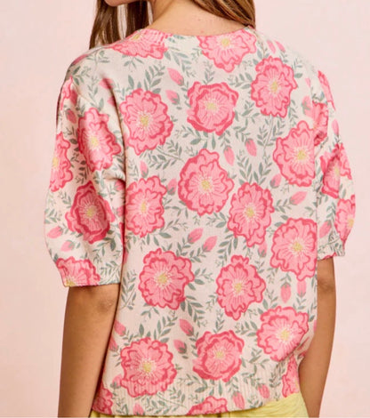 z   Floral Print Knit Top