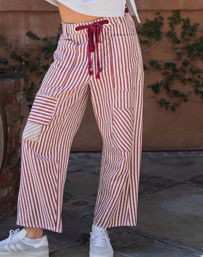 z   Striped Drawstring Barrel Pant