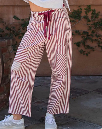 z   Striped Drawstring Barrel Pant