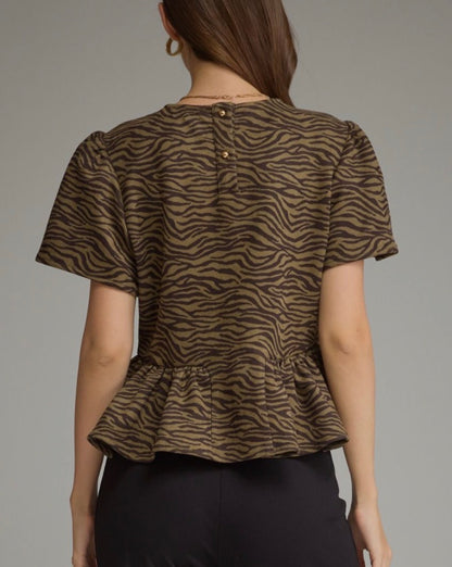 z   Animal Print Ruffle Hem Top