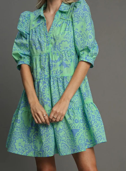 z   Two Tone Print Tiered Dress ( $10 OFF)