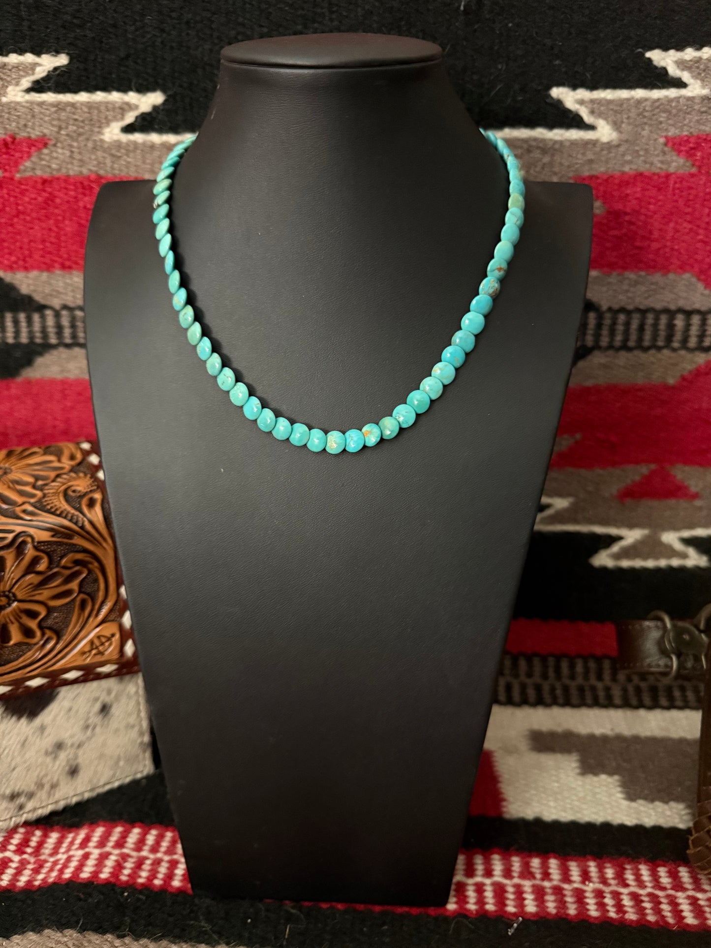 #3 Turquoise Disk Necklace 8mm 18" Long
