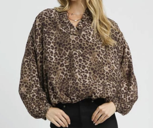 z   Leopard Print Balloon Sleeve Top