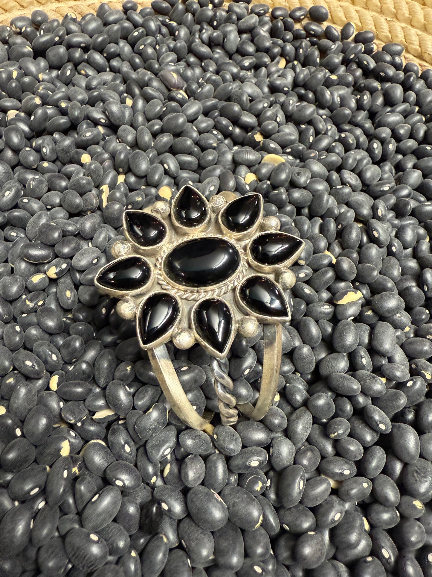 Sterling Silver and Black Onyx Cluster Cuff