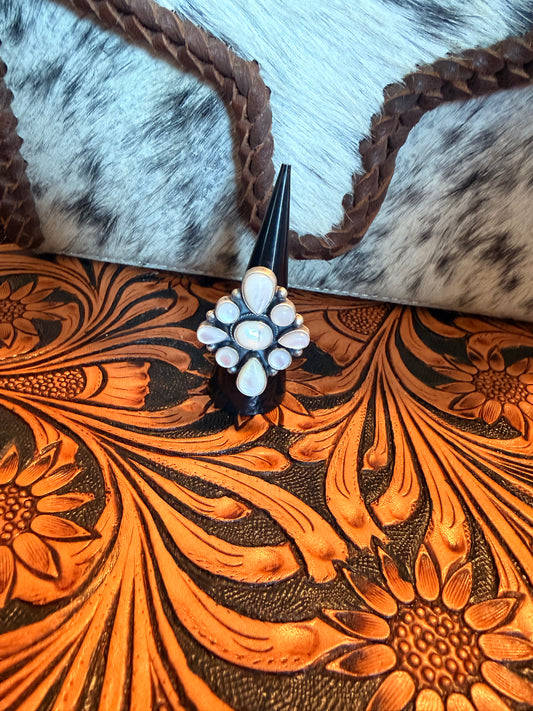 White Opal Cluster Ring  By Sheila Becenti