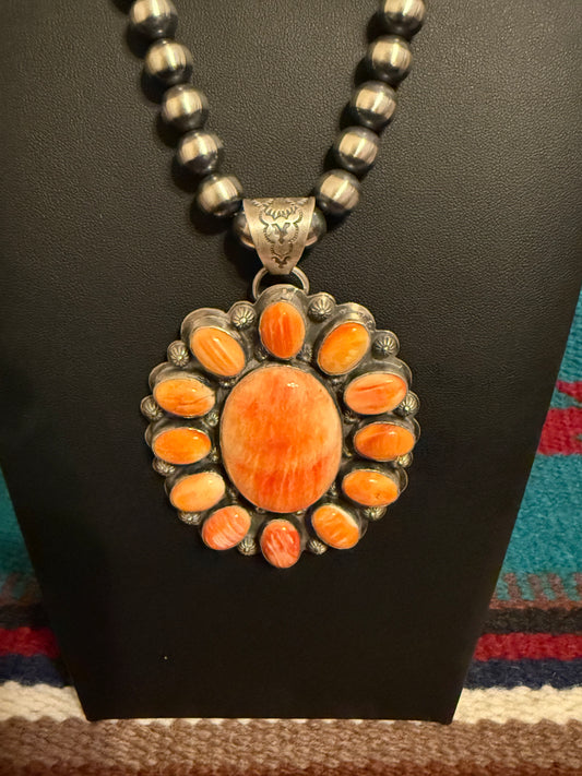 Sterling Silver and Orange Spiny Cluster Pendant