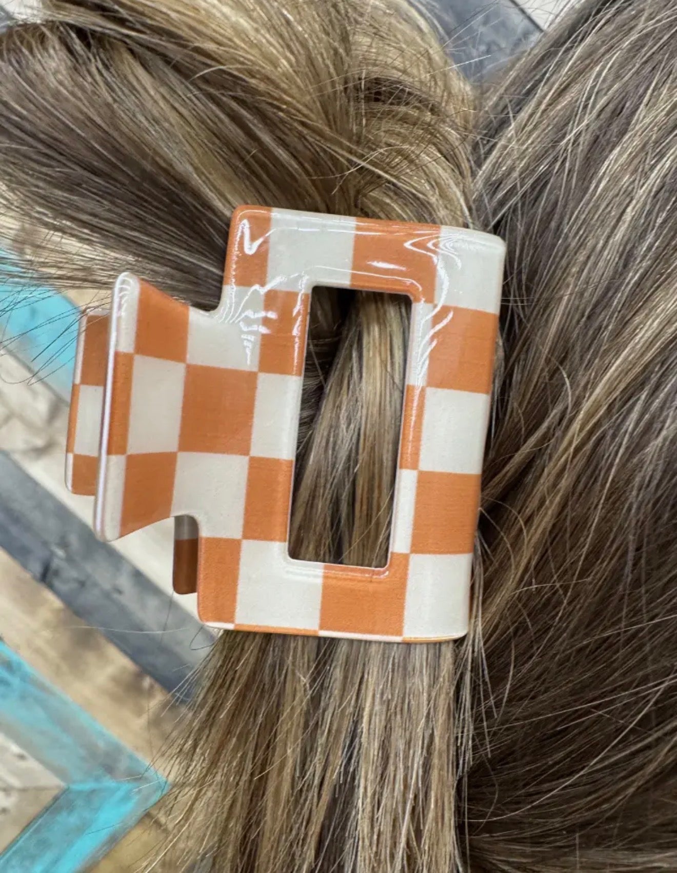 Mini Checked Funky Orange Clip