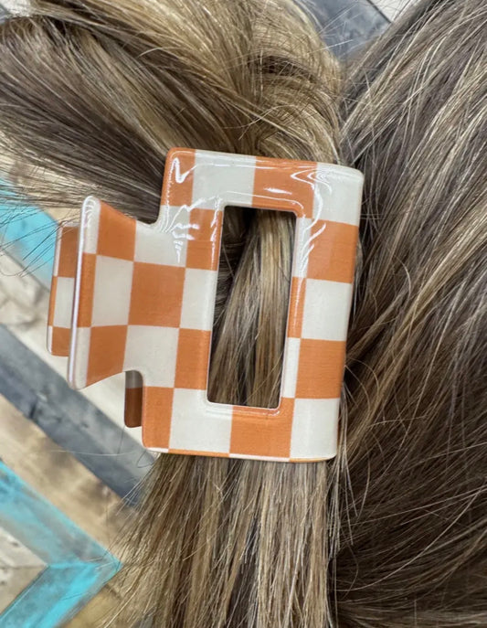 Mini Checked Funky Orange Clip