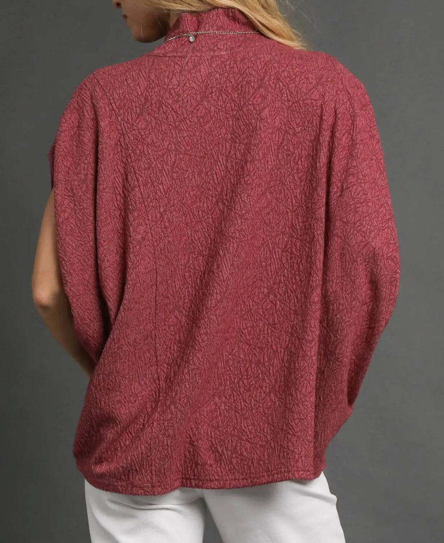 z   Textured Mock Neck Relaxed Top