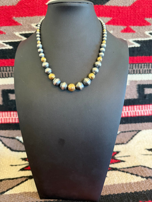 Style 5 Sterling Silver Navajo Pearl and Gold Necklace 16" Long 4-12mm