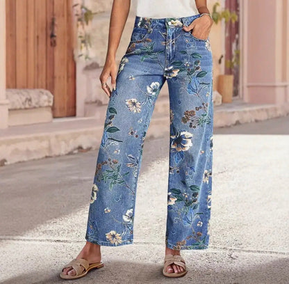 z   Floral HIgh Waist Straight Leg Jeans