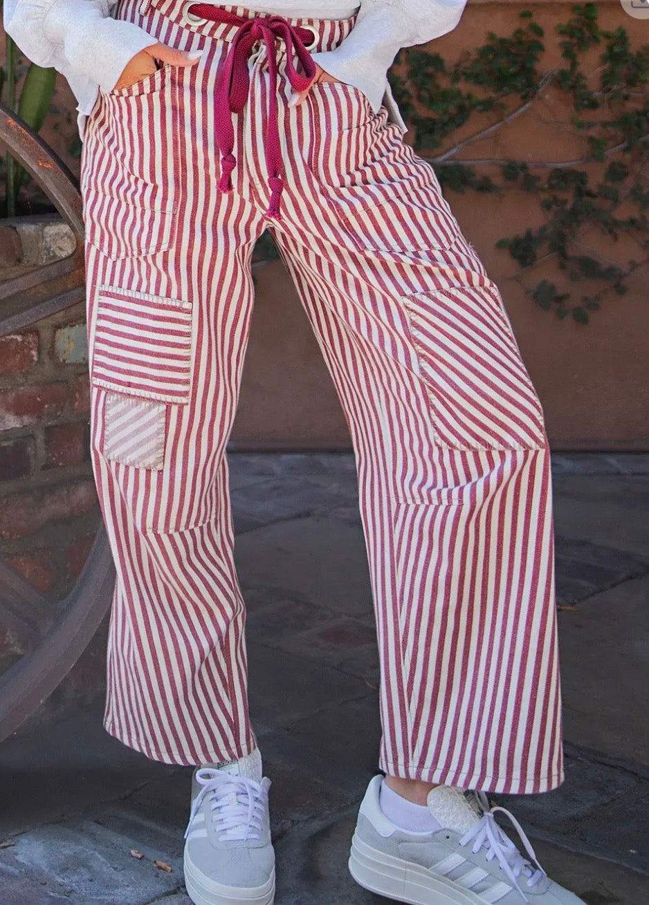 z   Striped Drawstring Barrel Pant