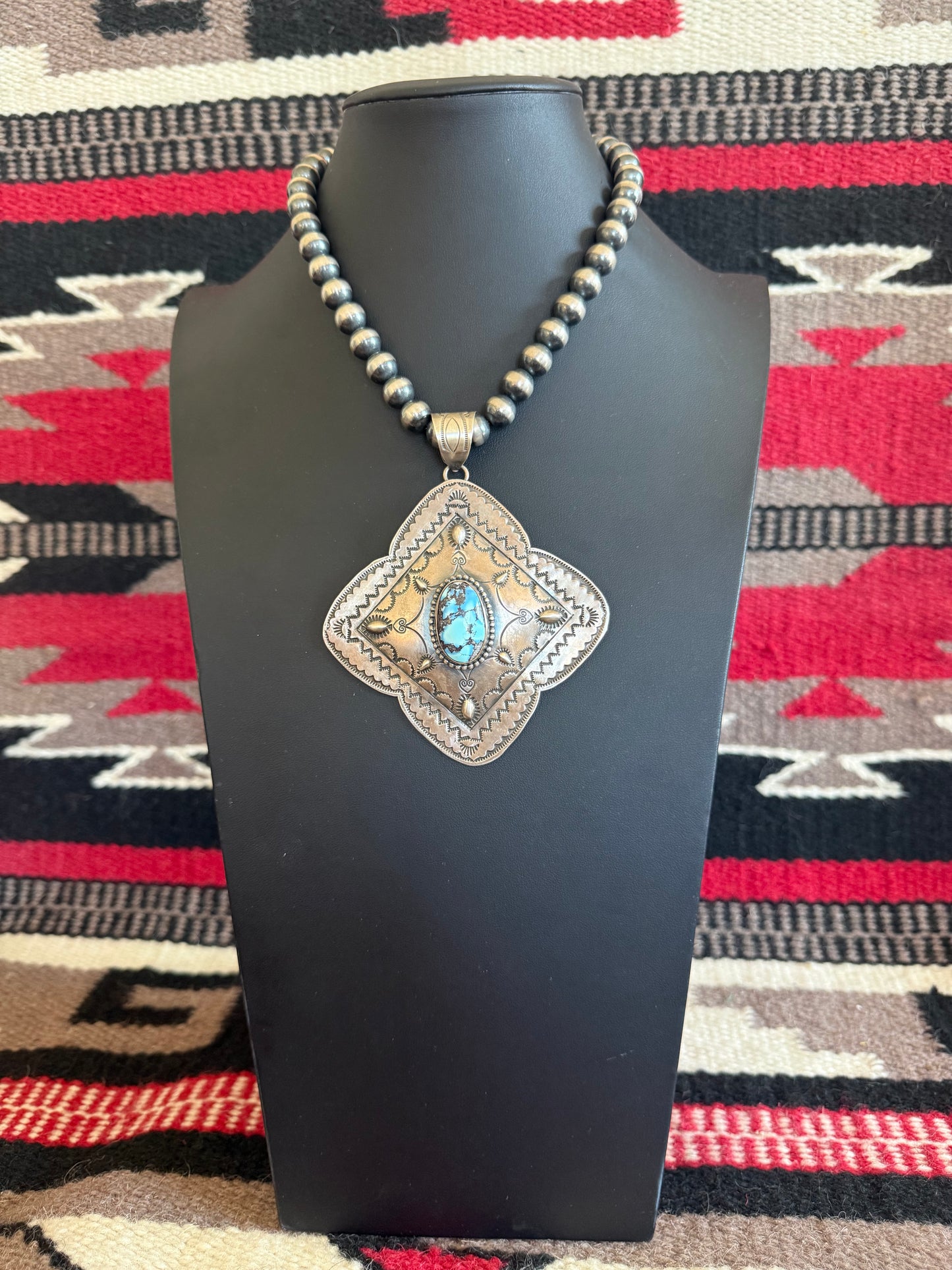 Sterling Silver Stamped Pendant with Golden Hills Stone By Gilbert Lee