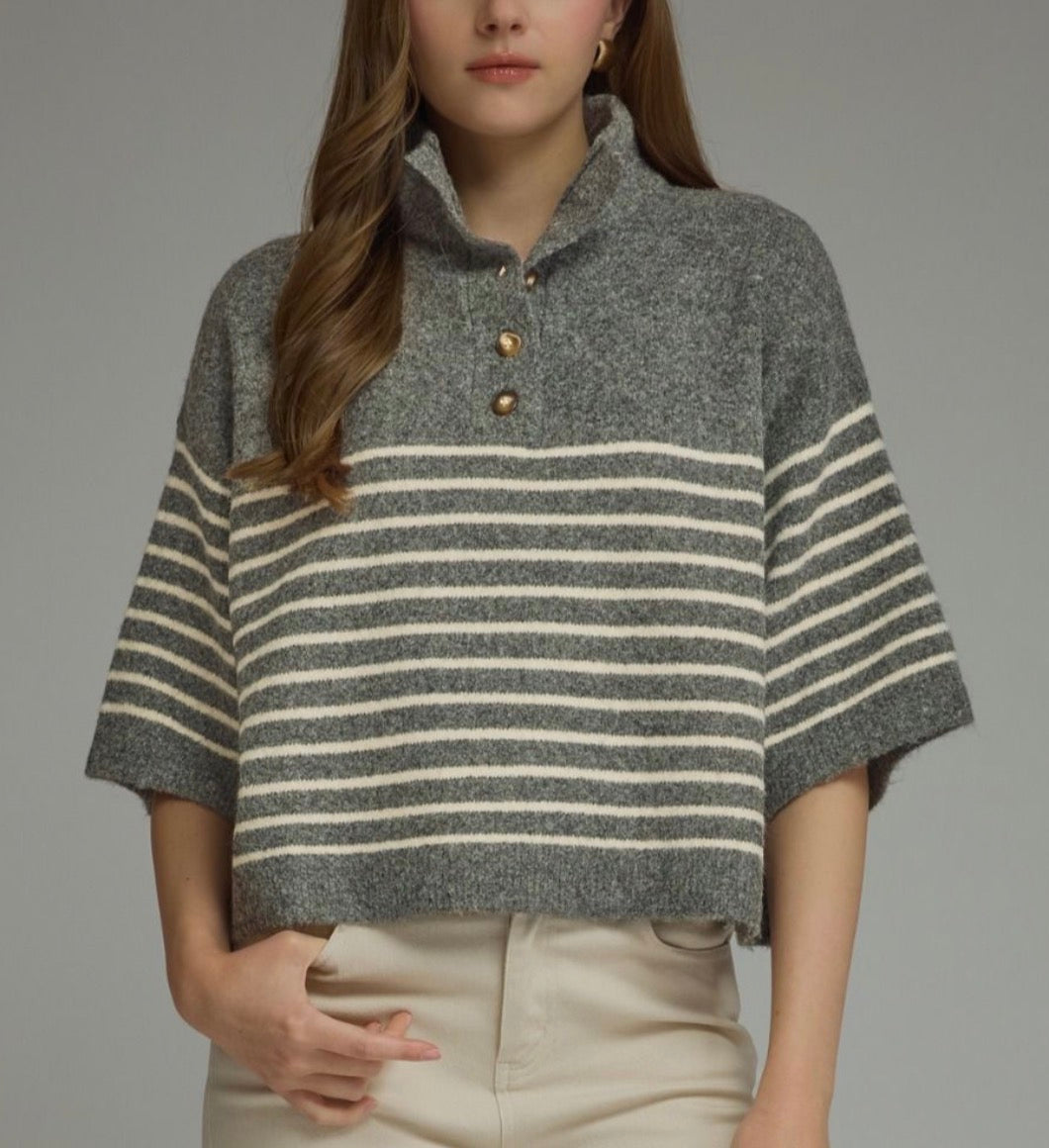z   Striped Charcoal Knit Top