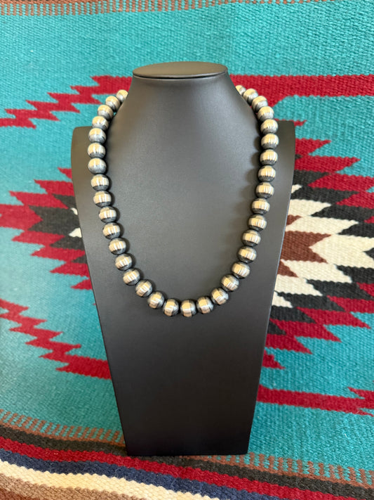 14mm Sterling Silver Navajo Pearl Necklace  22" Long