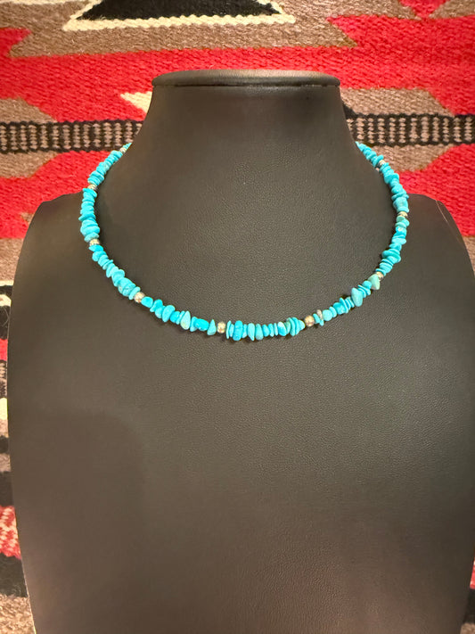 Kingman Turquoise Nugget and Gold Choker