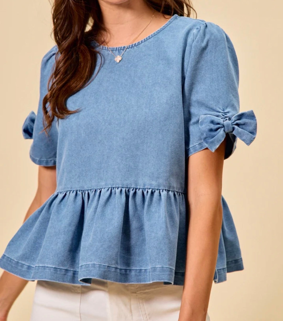 z   Denim Peplum Top
