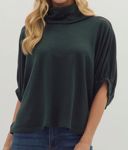 z   Solid Green Dolman Half Sleeve Top