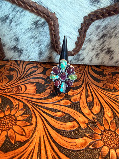 Sonoran Turquoise and Purple Spiny Cluster Ring Size 9