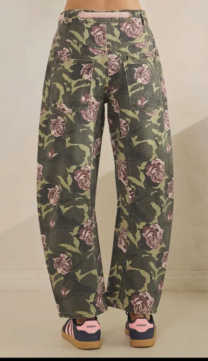 z   Camo Floral Barrel Jeans