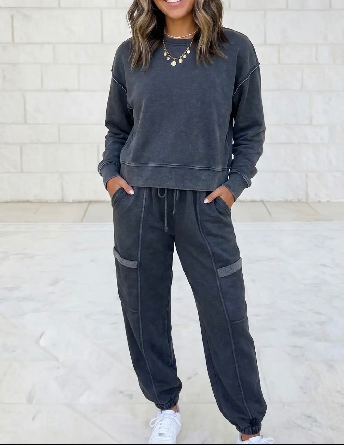 z   Solid Colorblock Jogger Pant Set