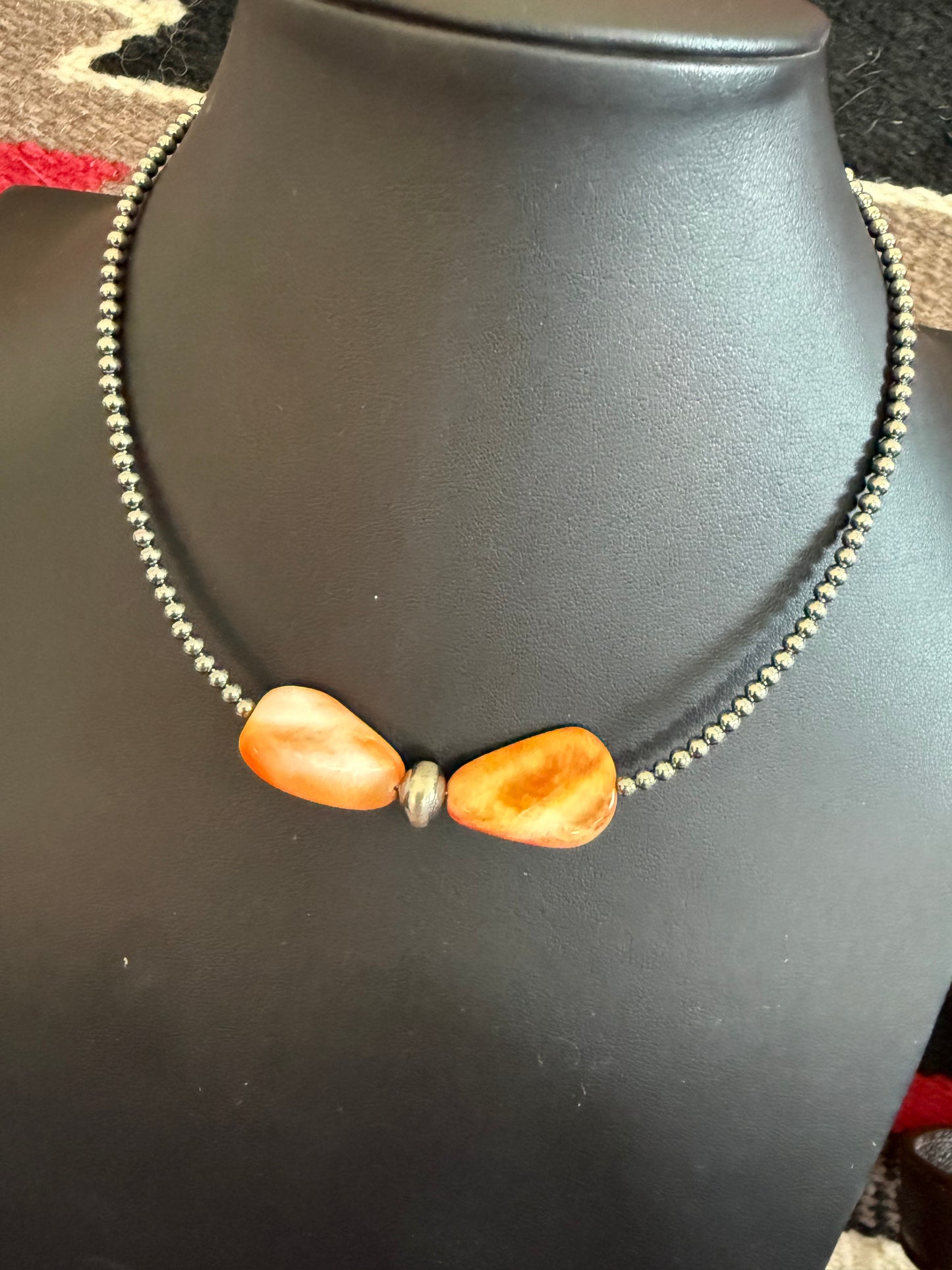 14" Spiny Oyster & Sterling Silver Pearl Choker