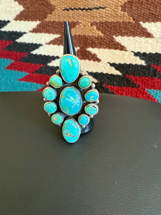 Turquoise 11 Stone Cluster Ring