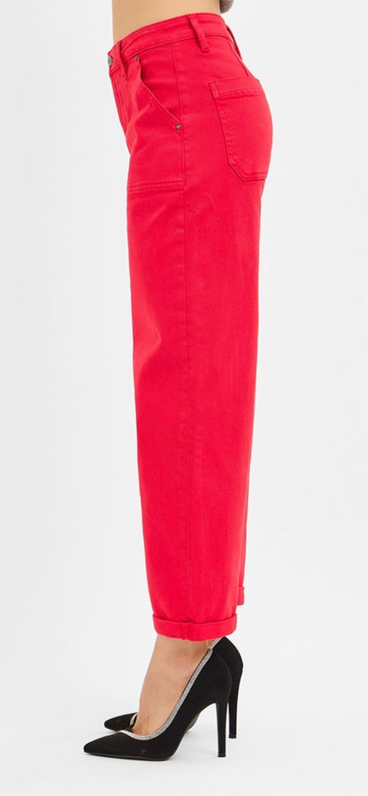 z   Risen High Rise Ankle Cuffed Barrel Pants