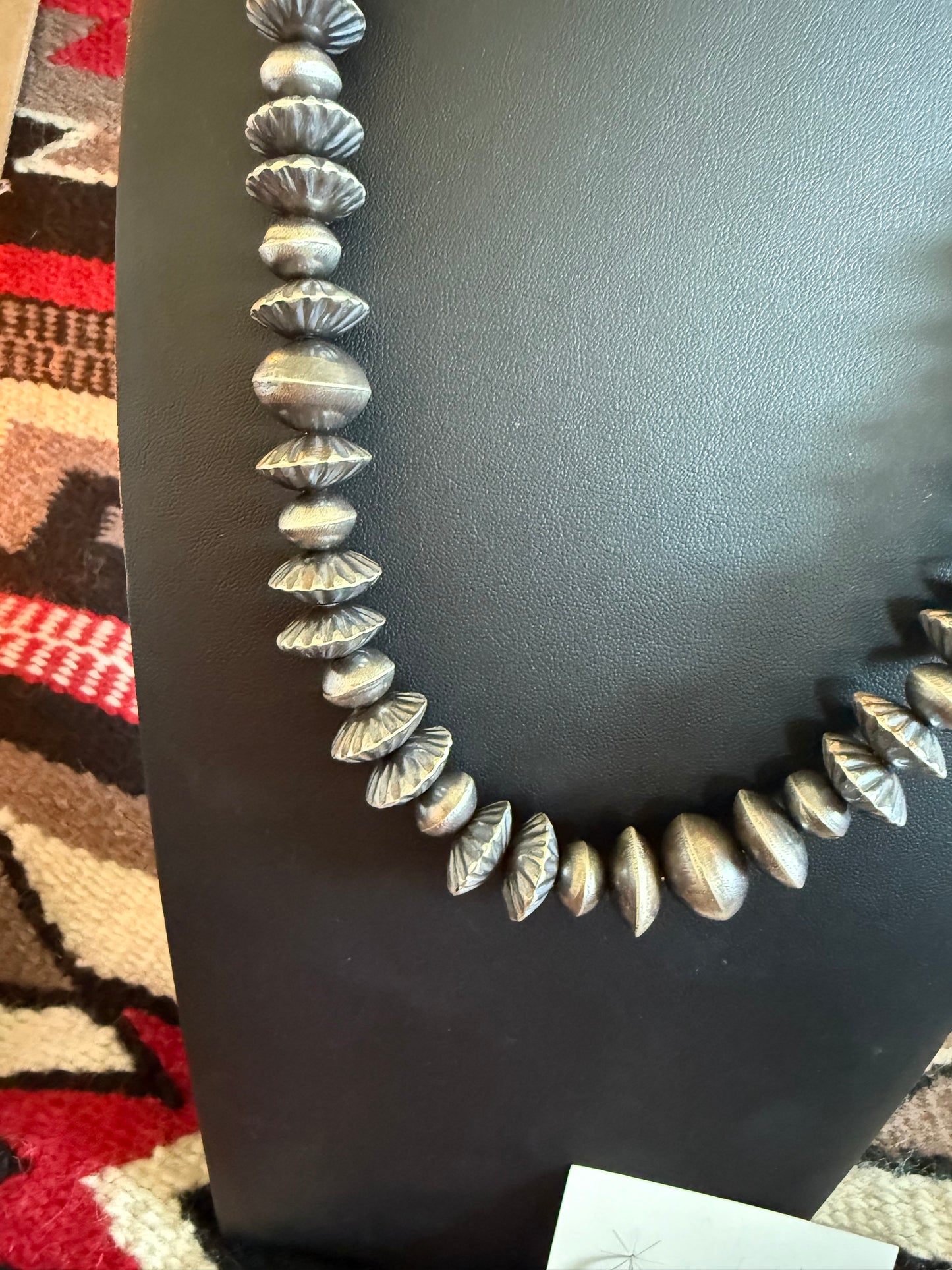 Sterling Silver Chris Tso 103 Fancy Fluted Saucer Necklace 24" Long & Earrings Set
