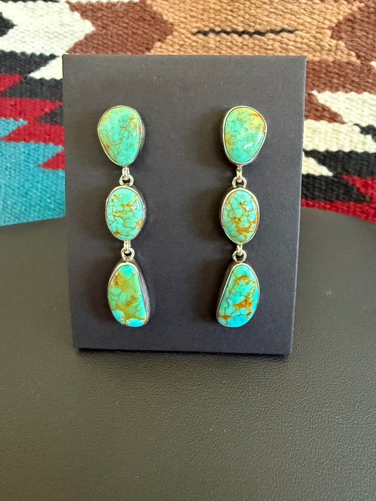 Kingman Turquoise 3 Stone Drop Earrings