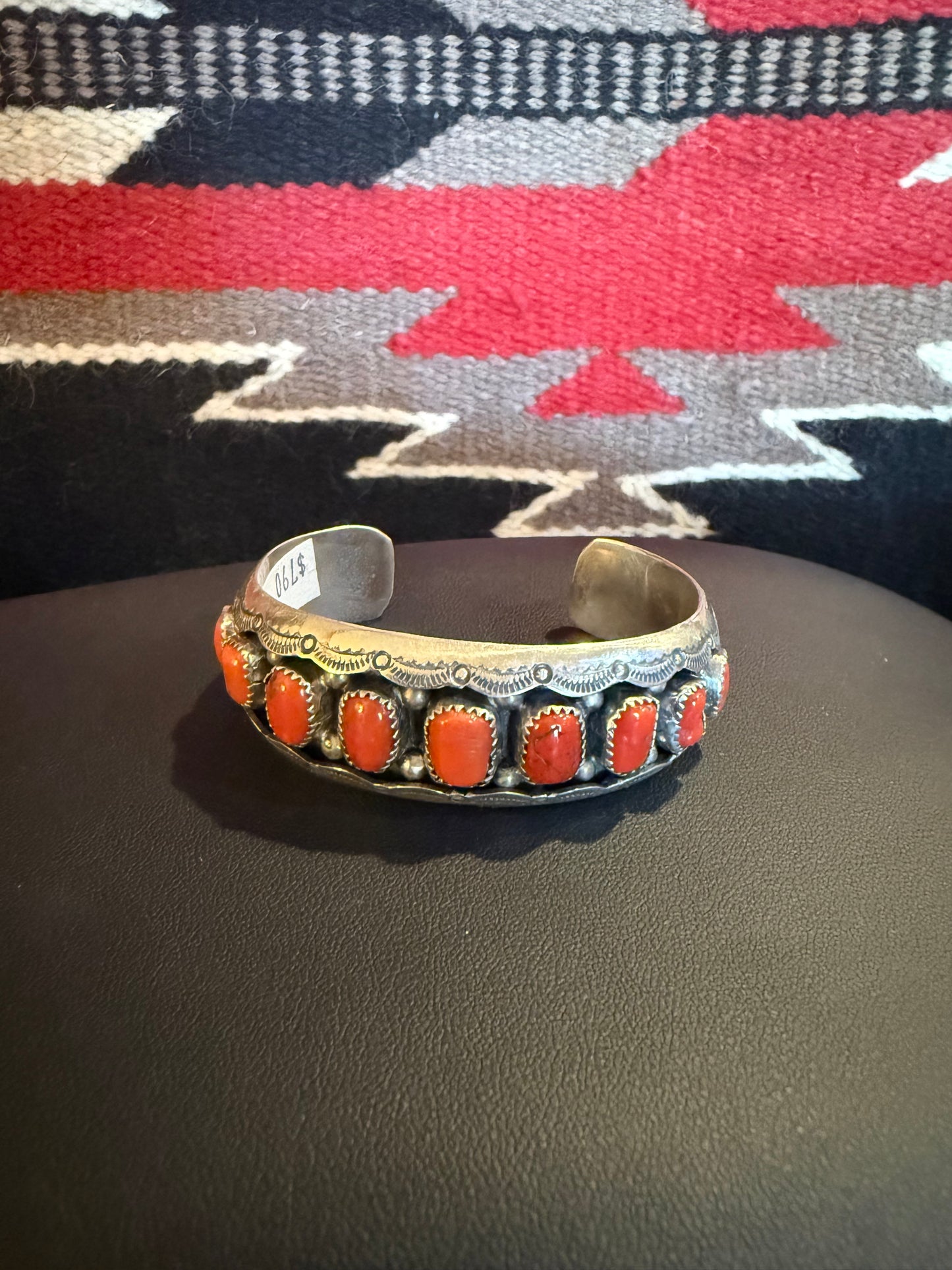 Sterling SiIver Coral Multi Stone Cuff By Wilbur Musket
